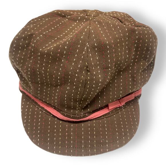 Janie and Jack Girls Newsboy Cap 6-12 Months Strawberry Fields Brown Pink Hat - Picture 1 of 5